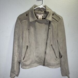 Philosophy Faux Suede Taupe Gray Asymmetrical Zip Moto Crop Jacket Size medium